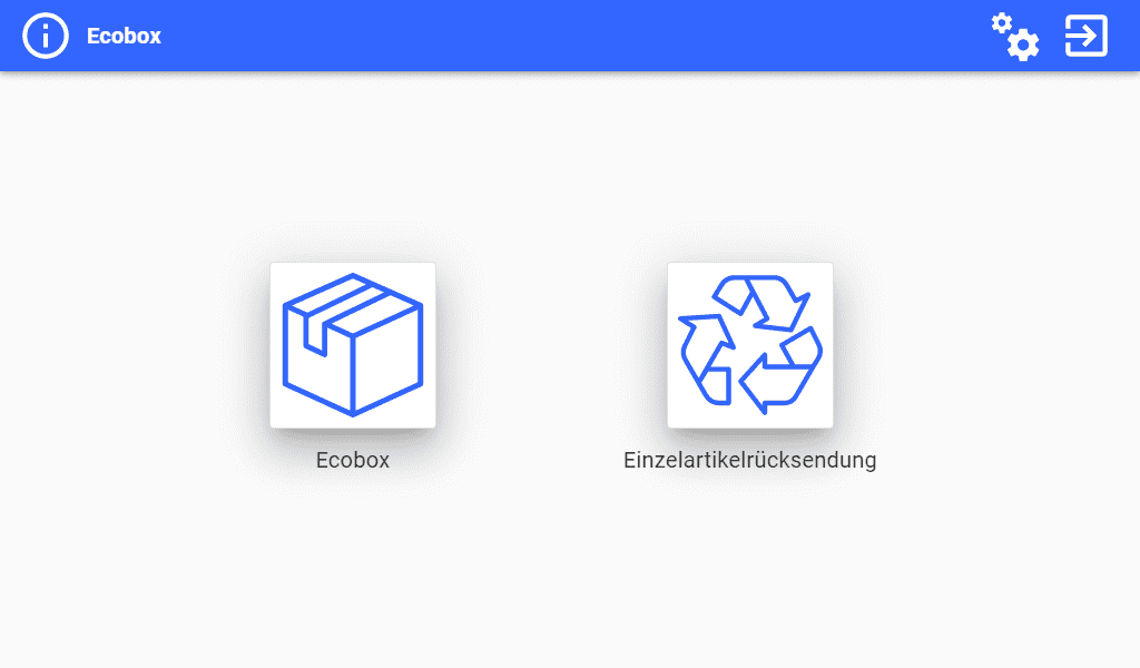 Ecobox-Anwendung - Bildschirm für die Rückgabe und Kontrolle von Verbrauchsmaterial Ecobox-Konfigurationsbildschirm Entnahme und Bestellung